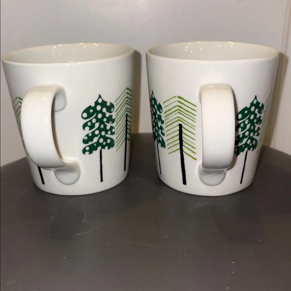 Set of 2 Vintage Crate&Barrel Jenny Bowers Christmas Tree Mugs from 2014, 16 Oz